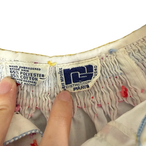 Vintage Hand Embroidered Floral Peasant Blouse White Hungarian Style Cottagecore - Picture 5 of 12